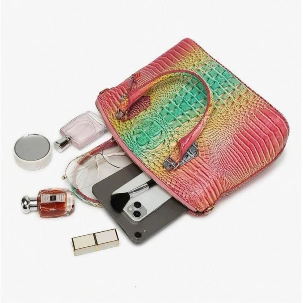 ✨ NEW Multicolor Rainbow Ombre Croc-Embossed Satchel
